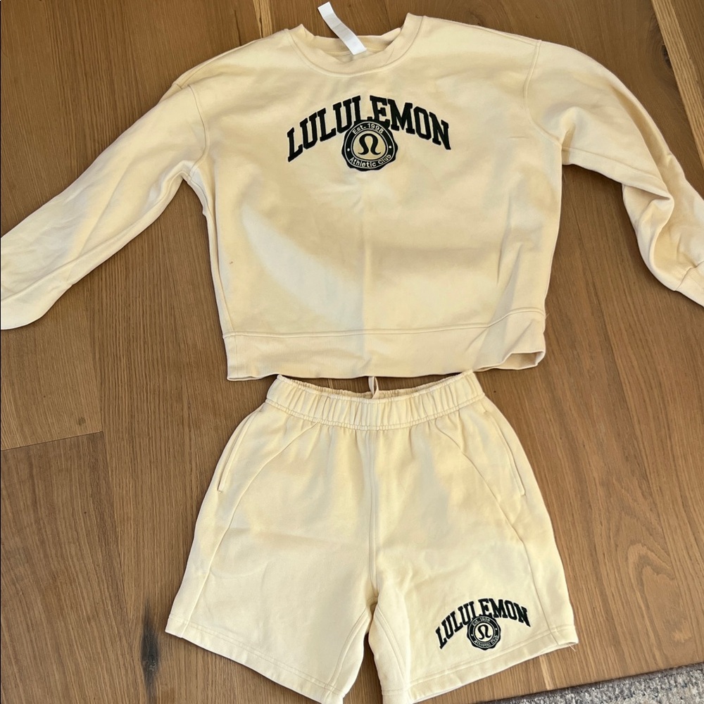 lululemon athletica Cream Athletic Shorts and Sweatshirt Set